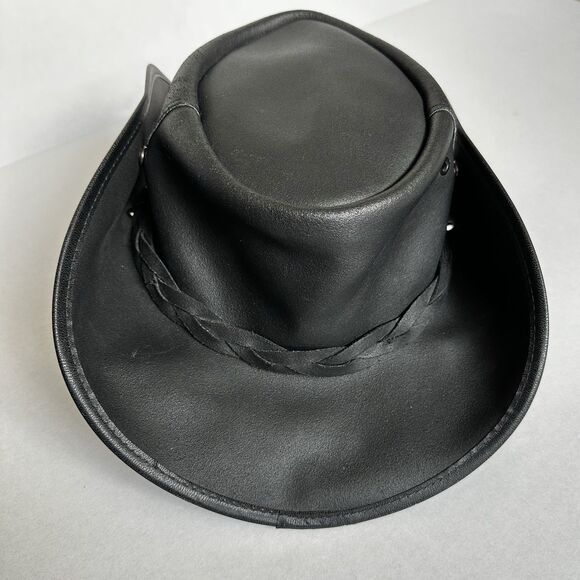 Vintage Coastline Hat Co Black Leather Australian Hat Size Med Crocodile Dundee - Picture 5 of 12